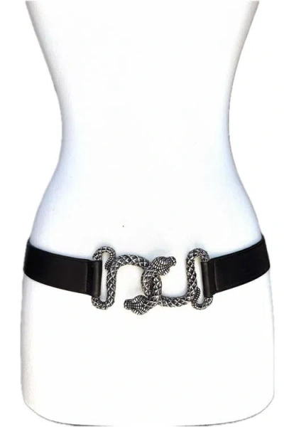 Raina Belts Interlocking Snake Antique Silver Leather Belt In Black