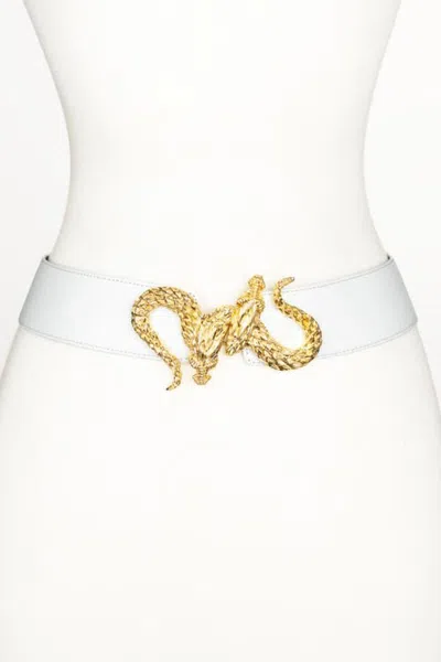 Raina Belts Lauren Leaf Buckle Leather Belt In White