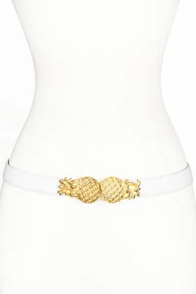 Raina Belts Pineapple Buckle Leather Belt In White