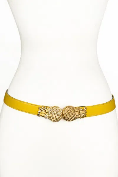 Raina Belts Pineapple Buckle Leather Belt In Yellow
