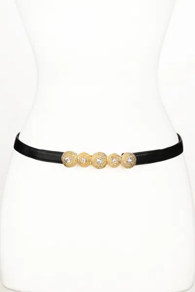 Raina Belts Rhinestones Buckle Leather Belt In Black