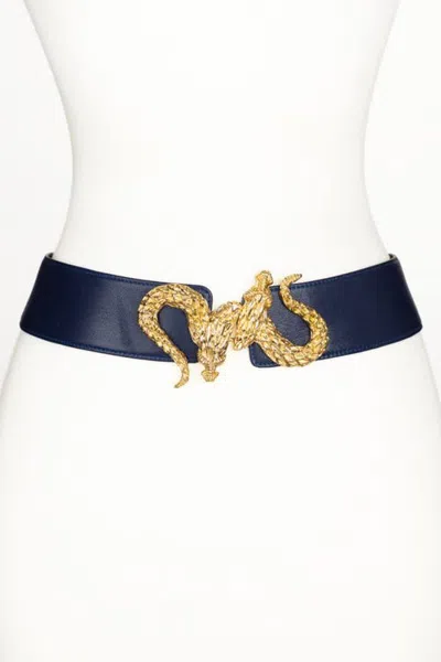 Raina Belts Rhinestones Buckle Leather Belt In Blue