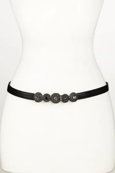 Raina Belts Rhinestones Buckle Leather Belt In Gray