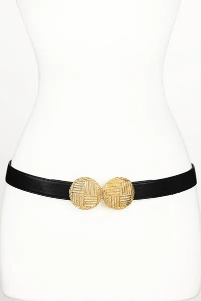Raina Belts Round Gold Medallion Buckle Leather Belt In Black