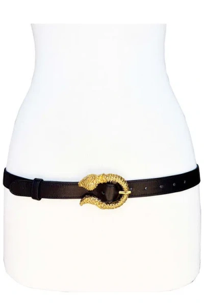 Raina Belts Round Mini Snake Buckle Leather Belt In Black