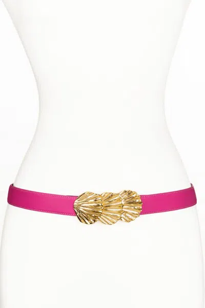 Raina Belts Sea Shells Buckle Leather Belt In Pink