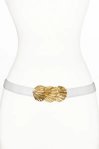 Raina Belts Sea Shells Buckle Leather Belt In White