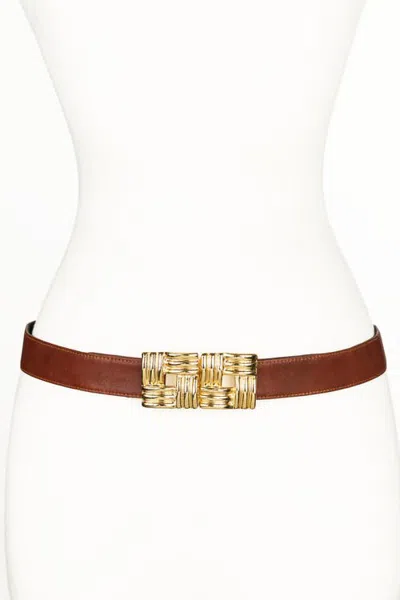 Raina Belts Square Gold Buckle Leather Belt In Brown