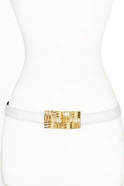Raina Belts Square Gold Buckle Leather Belt In White