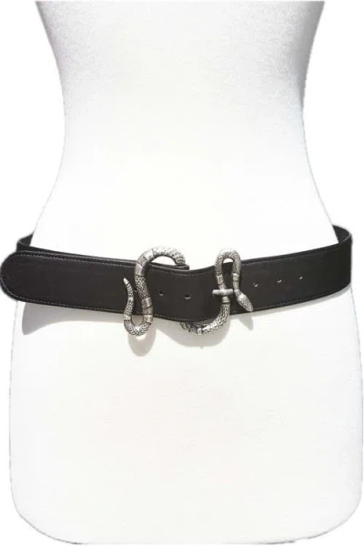 Raina Belts Thin Snake Buckle Leather Belt In Black