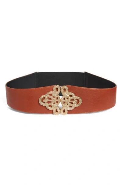 Raina Christian Snake Leather Belt In Coganc/gold