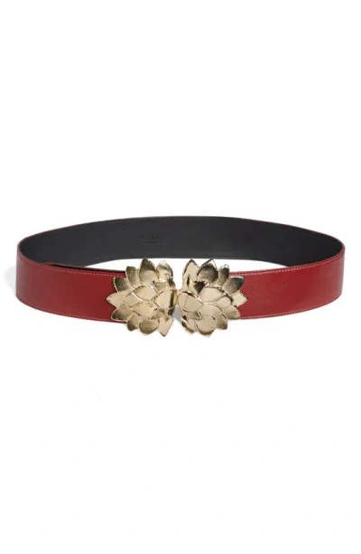 Raina Floral Buckle Leather Belt In Burgundy