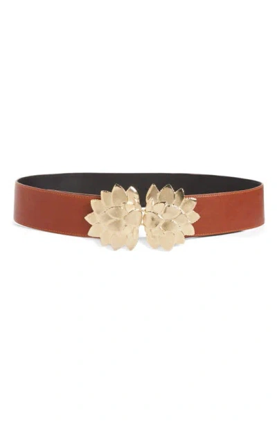 Raina Floral Buckle Leather Belt In Burgundy