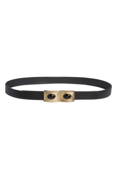 Raina Large Stone Buckle Leather Belt In Black