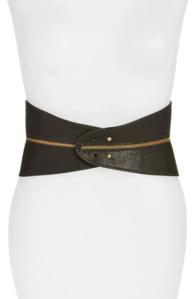 Raina Leather Corset Belt In Blk/white