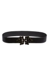 Raina Pear-shaped Crystal Buckle Leather Belt In Black