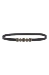 Raina Rhinestone Buckle Leather Belt In Black/black