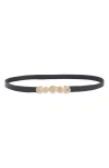 Raina Rhinestone Buckle Leather Belt In Black/clear Stones