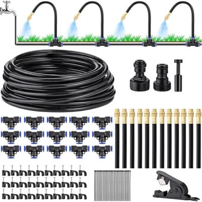 Rainbean 50ft Automatic Drip Irrigation Kit – Garden Watering System With 15 Brass 360° Bending Dropper Atomi
