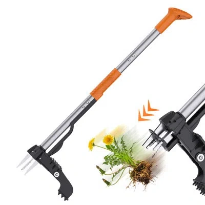 Rainbean Stand Up Weed Puller Tool 4-claw Steel Head Hand Weeding Tool - 40" Retractable Handle With Easy-eje In Orange