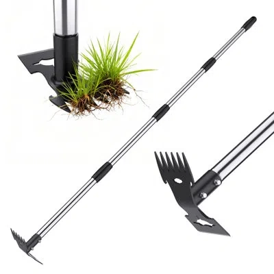 Rainbean Weed Puller Tool With Long Handle，adjustable Long Manual Weeder Remover Tool，2 In 1 Hand Weed Rake A In Black