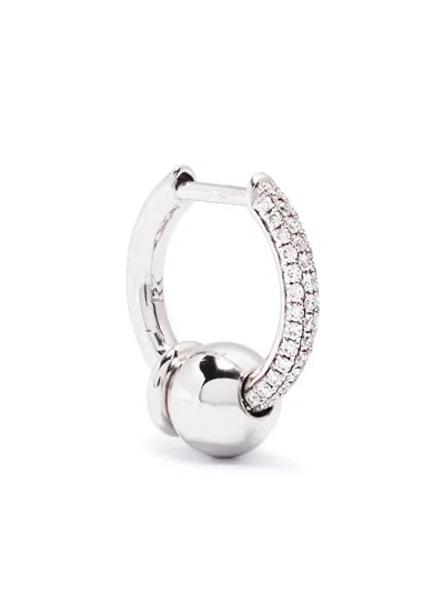 Rainbow K 14k White Gold Piercing Diamond Huggie Earring In シルバートーン