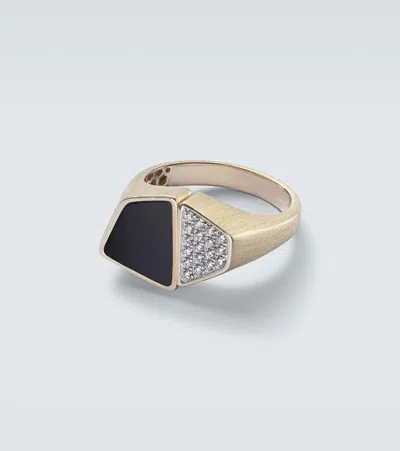 Rainbow K Esteve 9kt Yellow Gold With Diamonds And Onyx In Yellow Gold/black