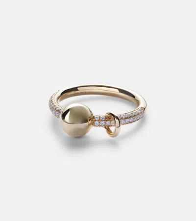Rainbow K Piercing 14kt Gold Ring With Diamonds In Yg