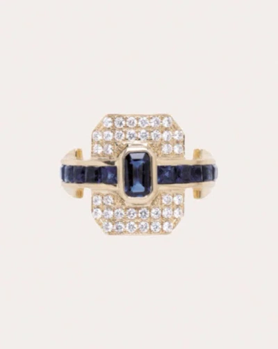 Rainbow K Women's Blue Sapphire Shield Ring In Gold/blue