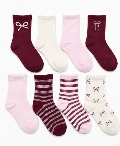 Rainbow Sugar Kids' Girls' 4-8.5 Bow Holiday Stay-put Crew Socks, 8-pack In Multi
