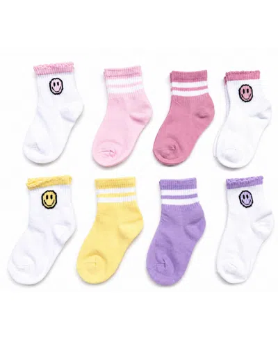 Rainbow Sugar Kids' Girls' 4-8.5 Mid Crew Socks, 8-pack In Multi