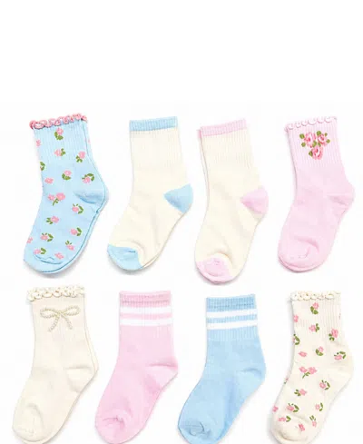 Rainbow Sugar Kids' Girls' 4-8.5 Mid Crew Socks, 8-pack In Multi