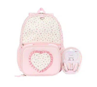 Rainbow Sugar Kids' Girls' Floral Love Backpack, Lunch Bag And Headphone, 3-piece Set In Multi