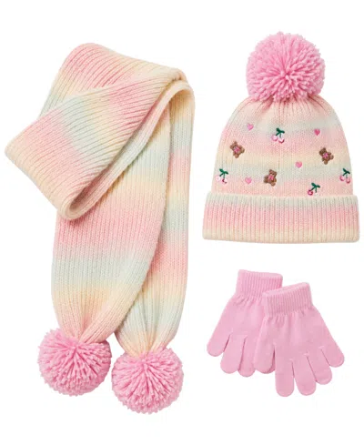 Rainbow Sugar Kids' Girls' Icon Ombre Pom-pom Hat, Scarf And Gloves, 3-piece Set In Multi