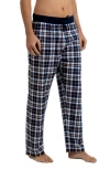 Rainforest Brushed Plaid Flannel Lounge Pants In Blue/orange/cream
