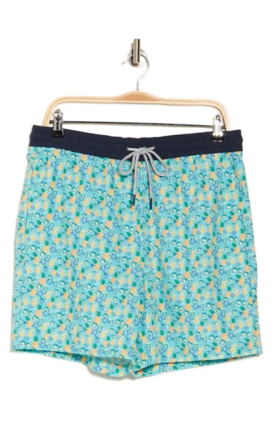 Rainforest Cocktail Print Swim Trunks In Aruba Blue