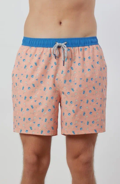 Rainforest Cocktails Swim Trunks In Coral