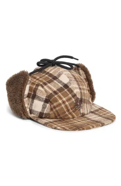 Rainforest Faux Shearling Flannel Trapper Hat In Brown