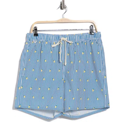 Rainforest Lemon Seersucker Swim Trunks In Blue