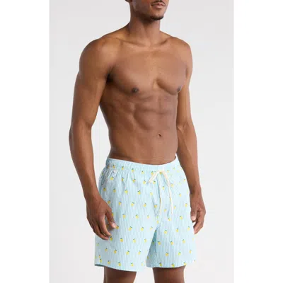 Rainforest Lemon Seersucker Swim Trunks In Blue