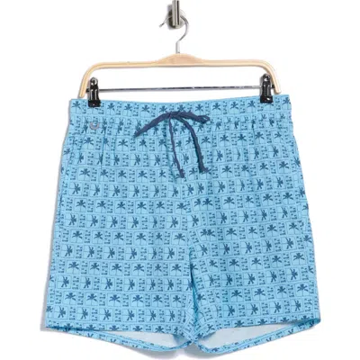 Rainforest Palm Grid Swim Trunks In Blue