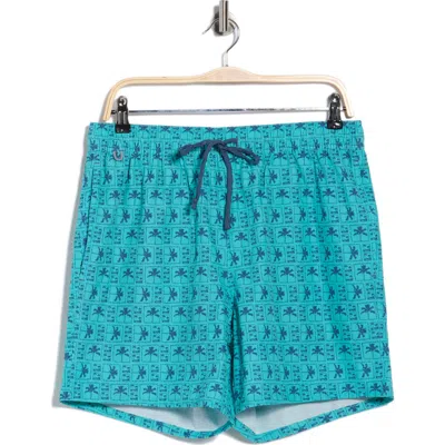 Rainforest Palm Grid Swim Trunks In Metallic