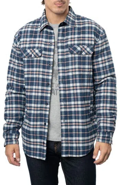 Rainforest Plaid Flannel Faux Shearling Lined Shirt Jacket In Navy/rust Plaid