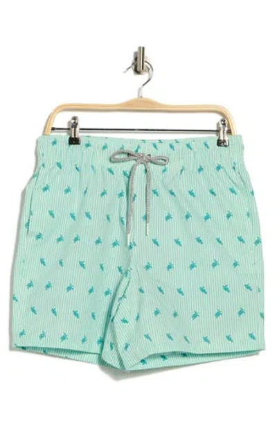 Rainforest Sea Turtles Seersucker Swim Trunks In Green