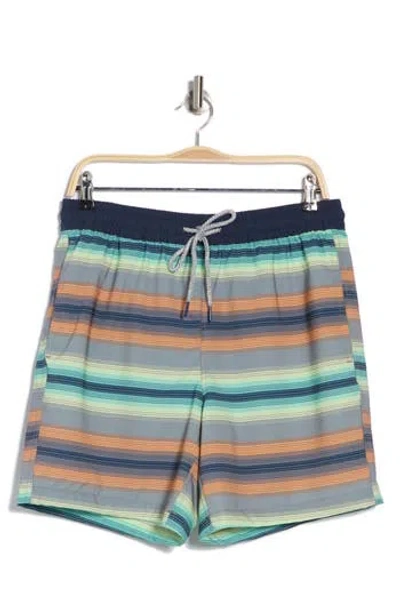 Rainforest Stripe Comfort Liner Swim Shorts In Green/orange