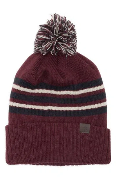 Rainforest Stripe Pom Pom Beanie In Burgundy
