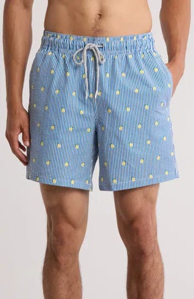 Rainforest Sunny Lemon Stripe Seersucker Swim Trunks