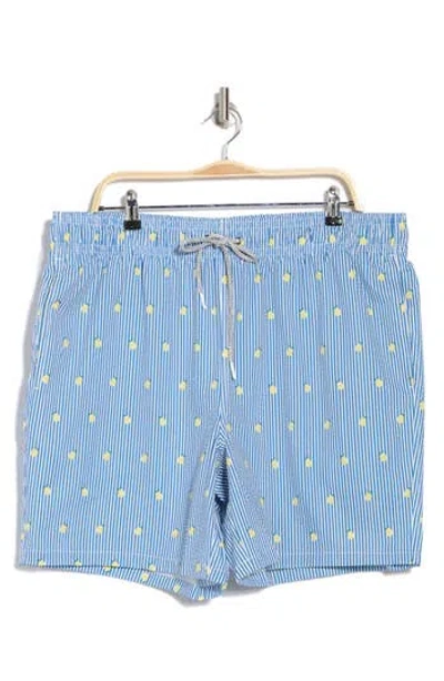 Rainforest Sunny Lemon Stripe Seersucker Swim Trunks