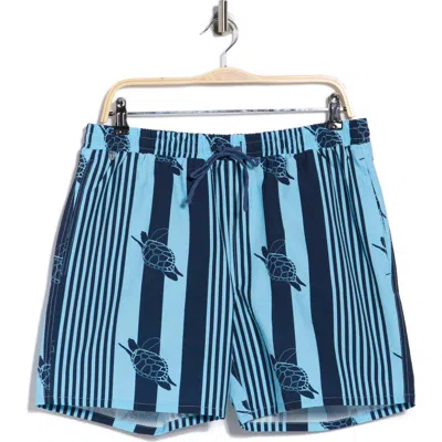 Rainforest Turtle Seersucker Swim Trunks In Blue