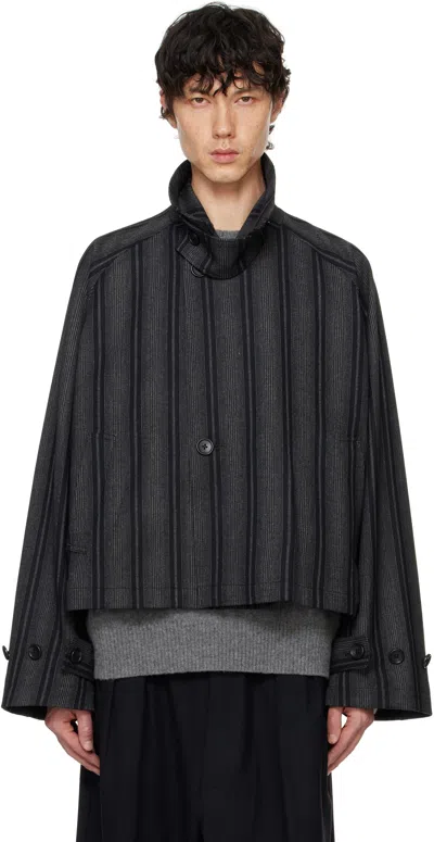 Rainmaker Kyoto Gray & Black French Twill Short Trench Jacket In Stripe